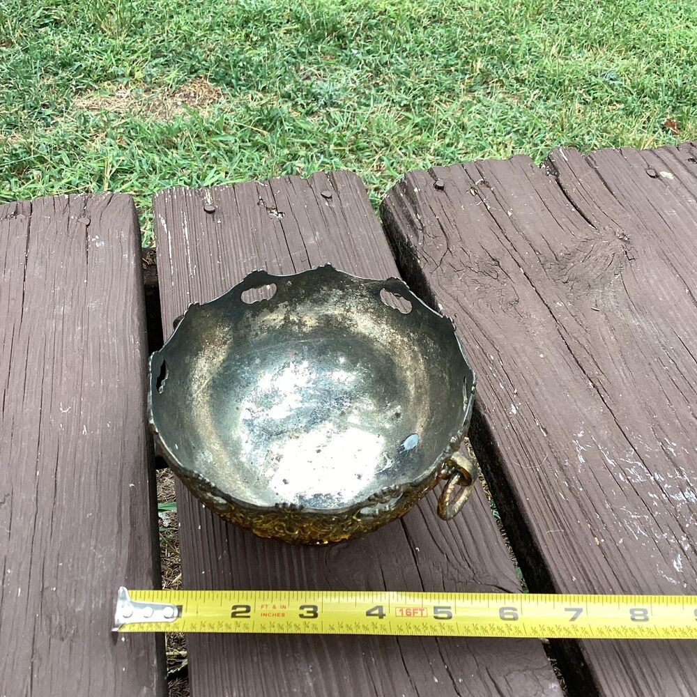 Vintage Raymond Silverware Brass Footed Decorative Bowl Or Candy Dish W/ Handles - Picture 6 of 6